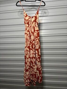 Angie Rust and Cream Floral Spaghetti Strap Maxi Dress